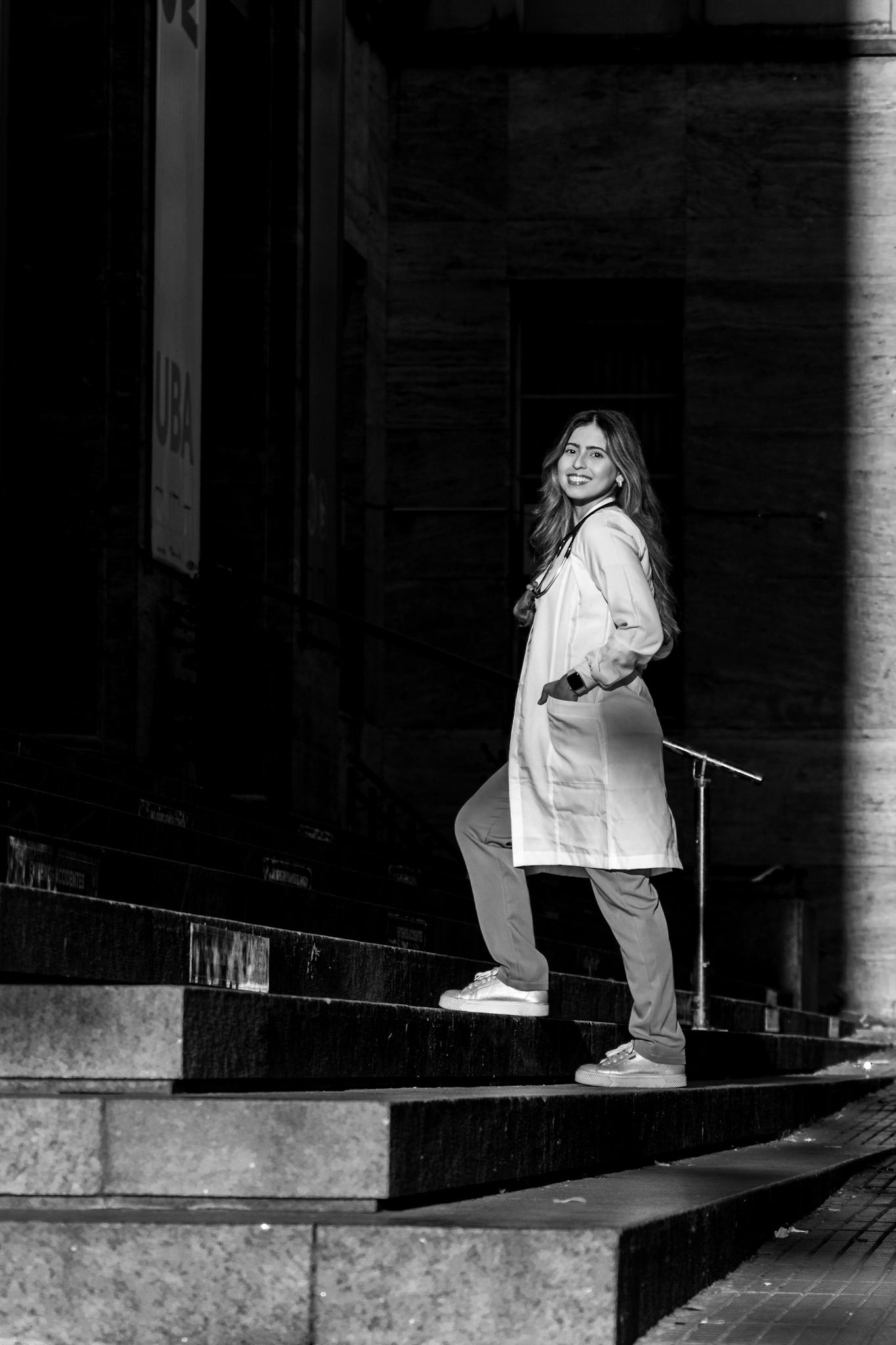 Black and white portrait of a medical student at UBA, Buenos Aires, Argentina.
